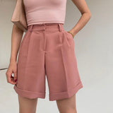 High Waist Shorts Women 2021 New Summer Casual Elegant Soft Pants with Sashes Loose Shorts with Pockets for