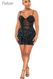 Sequin Mesh Strap Bodycon Drsses Birthday Party Sexy Clubwear Outfits for Women Backless Mini Dresses