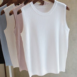 O-neck Solid Casual Tank Fashion Female Sleeveless Thin Tops Knitted Vests Women Top Blusas Mujer De Moda 2021 4588