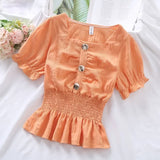 Women Candy Colors Ulzzang Kawaii Fashion Ins Preppy Clothing Summer Sweet Lovely Girls Slim 2021 Shirring Square