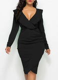Formal V-Neck Ruffles Wrap Long Sleeve Midi