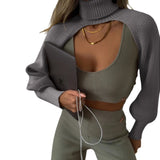 Autumn Turtleneck Sweater Shrugs For Women Knit Long-sleeve Tops Pullover 2021 ZA New Casual Crop Top Knitwear