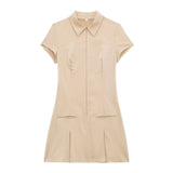 New Wide Pleated Lapel Short Fashionable Dress 8342303-Outfit