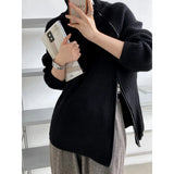 Women's Turtleneck Zipper Design Oversized Sweater Gray White Black High Neck Autumn Winter