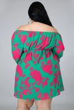 Plus Size Print Off Shoulder Short Dress with