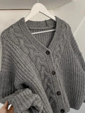 Quality Vintage Solid Cardigan Crop Women V-neck Single Breasted Casual Loose Thick Sweater Knitwear Elegant Winter