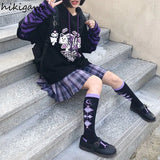 Hoodie Fake Two Piece Hooded Sweatshirt Striped Patchwork Hoodies Women Clothes for Teens Y2K Anime Harajuku Black Tops-Outfit