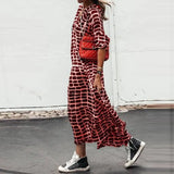Loose Oversized Chiffon Dress Women Casual Chic Print Long Maxi Dresses V Neck Long Sleeve Korean Dress Vestido