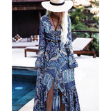 Summer Dress Boho Style Women Long Maxi Evening Party Dress Sexy Vintage Floral V Neck High Split Beach Dresses