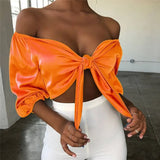 Blouse Summer Ladies Tie Up Knot Flared Sleeved Top Shirt Womens Tops And Blouses Woman Party Clothes Office Lady