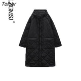 2023 Winter Women Long Blue Parkas Long-sleeve Loose Hooded Thickened Cotton Clothes Female Midi Jacket Warm Coat