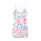 Spring Laminated Decorative Print Mini Suspender Dress 3343758-Outfit