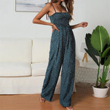 Rompers Womens Jumpsuit Polka-dot Print Bow-knot Straps Wide-leg Pants Jumpsuit Boho Chi Loose Long Red Summer