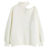 Off Shoulder Knitting Sweater Loose Fit Turtleneck Long Sleeve Women Pullovers New Fashion Tide Spring Autumn 2023