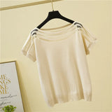 Size Summer Short Sleeve Tshirt Women Loose Korean Slim Ice Silk Solid T-shirt O Neck Chic Splicing Casual Tee Blusas