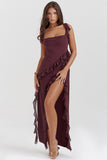Summer New French Slings Wood Ear Design Picties Open Fork Dress Dress