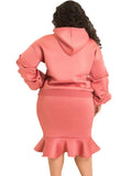 Plus Size Puffed Long Sleeve Hoodies And Fishtail Skirt 2 Piece