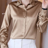 Fashion Satin Loose Silk Shirt Female Button Up White Top Femme OL Professional Dress Shirt Lady Clothes Blusas