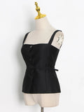 Solid Sexy Vests For Women Square Collar Sleeveless Sashes Straight Slim Camis Female Korean Summer Fashion