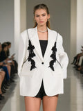 Personality Suit 2025 Autumn New Fashion Niche Splicing Bow Blazer