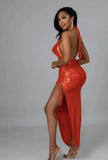Sexy Halter Sleeveless Solid Metallic Pleated Asymmetrical Club