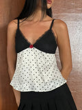 Women Vintage Retro Camisole Sleeveless Tops V-neck Backless Lace Patchwork Dots Print Summer Vest for Party Club-Outfit