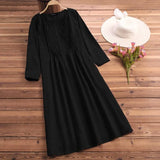 Vintage Women Solid Pleated Vestido 2021 Summer Long Sleeve Work OL Shirt Dress Casual Sundress Robe Femme Dresses
