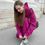 Y2K Plus Velvet Knit Suit Women Long Sleeve O Neck Hoodie With Hat Casual Loose Harem Pants 2 Piece Set Sportweaar 2021