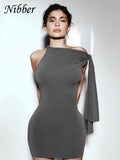 Incline Should Dress Women Classic Solid Ribbons Asymmetrical Sleeveless Sheath Vestidos Basic Concise Street Party Robe-Outfit