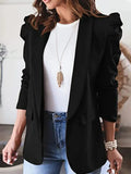 Women's Puff Sleeve Jackets For Women 2023 Spring Autumn Fashion Solid Pocket Coats Casual Office Lady White Blazers-Outfit