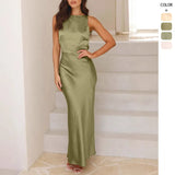 Women's Long Fishtail Dress Solid-Colored Slit Face Sexy Bareback Sling Dress Dress Dress Dress Dress Dress Dress