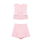Women's Clothing 2025 Spring New Silk-Sense Texture Spliced Tight Body Clothes + Open-Fork Splicing Skirt