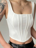 Summer Crop Tops Sexy Square Neck Tight Backless Short Top Sleeveless Tank Tops Women Casual Solid Color Basic Camisole-Outfit