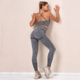 Women Sport Suit Sports 2PCS Set Gym Workout Clothes Long Sleeve Fitness Crop Top + High Waist Energy Seamless