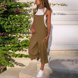 Summer Cotton Linen Playsuit Fashion Sleeveless Wide Leg Dungarees Solid Long Rompers Casual Comfortable Casual