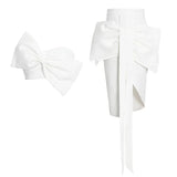 Sexy Dress For Women Patchwork Bowknot Top Strapless With High Waist Bodycon Mid Skirts Sheath Dresses Female