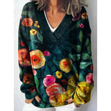 Christmas Abstract 3D Print Big V-Neck Long-Sleeved