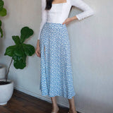 Elegant Split Long Skirts Vintage Leopard Floral Print High Waist A Line Skirts Office Lady Casual Bodycon Midi