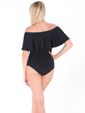 Sexy Off-the-shoulder Short Sleeves Solid Ruffles