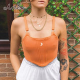 Y2k Sexy Backless Tank Top Womens Gothic Strapless Zipper Up Crop Tops Irregular Punk Style Female Vest Retro