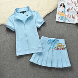 Women Two Piece Set Crop Top Stand Collar Short Sleeve Mini Skirt Cute Streetwear Matching Summer Sports Suit