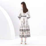 2025 Early Spring Court Wind Clip Single Door Leaning Lantern Sleeve Vintage Printed Long