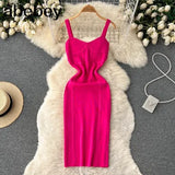Women Summer Knitted Dress Squre Neck Sleeveless Backless Sheath Sundress Streetwear Ladies Sexy Party Long