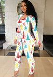 Christmas Print Long Sleeve Hollow Out