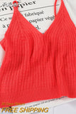 Cotton Women Strappy Camis Knitted Solid Candy Tank Tops V-Neck Cute Crop Tops For Women Summer