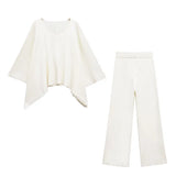 Asymmetrical V-Necked Collar Sweater High-Waisted Trousers Casual Knitting Set 2025 Spring