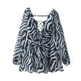 Summer Out-The-Shoulder Lantern Long-Sleeved V-Neck Dress Sexy Showy Multi-Colored Skirt