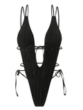 2024 New Flowering Bone Conjoined Rope Bareback Small Sexy Swimsuit Bikini