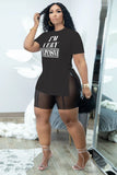 Mesh Shorts Letter Print Slit T-Shirt Two Piece