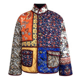 Women's Y2K Vintage Folk Floral Print Puffer Jacket Winter Warm Patchwork Quilted Coat Long Sleeve Button Up Outwear-Outfit